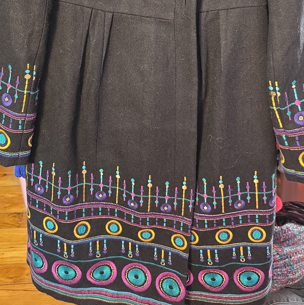 Anthropologie Plenty Vintage Wool Embroiderd Pea Coat Sz 2 - Picture 4 of 10